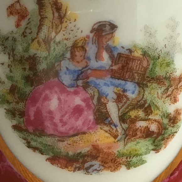 Vintage Porcelaine Limoges France Vase Courting Couple Gold Miniature Pitcher - Picture 6 of 9